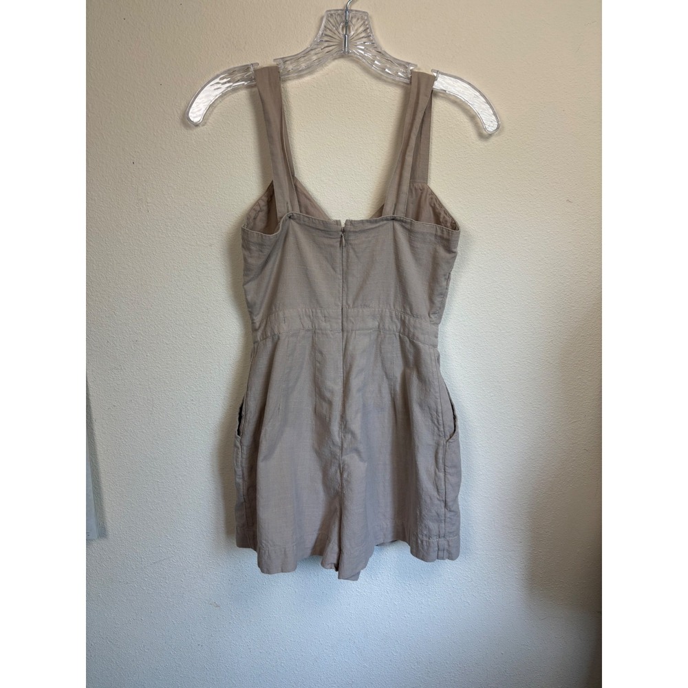Abercrombie & Fitch Knot Front Tie Romper Womens Sz 0 Tan Cutout Cotton Beachy - Picture 8 of 10